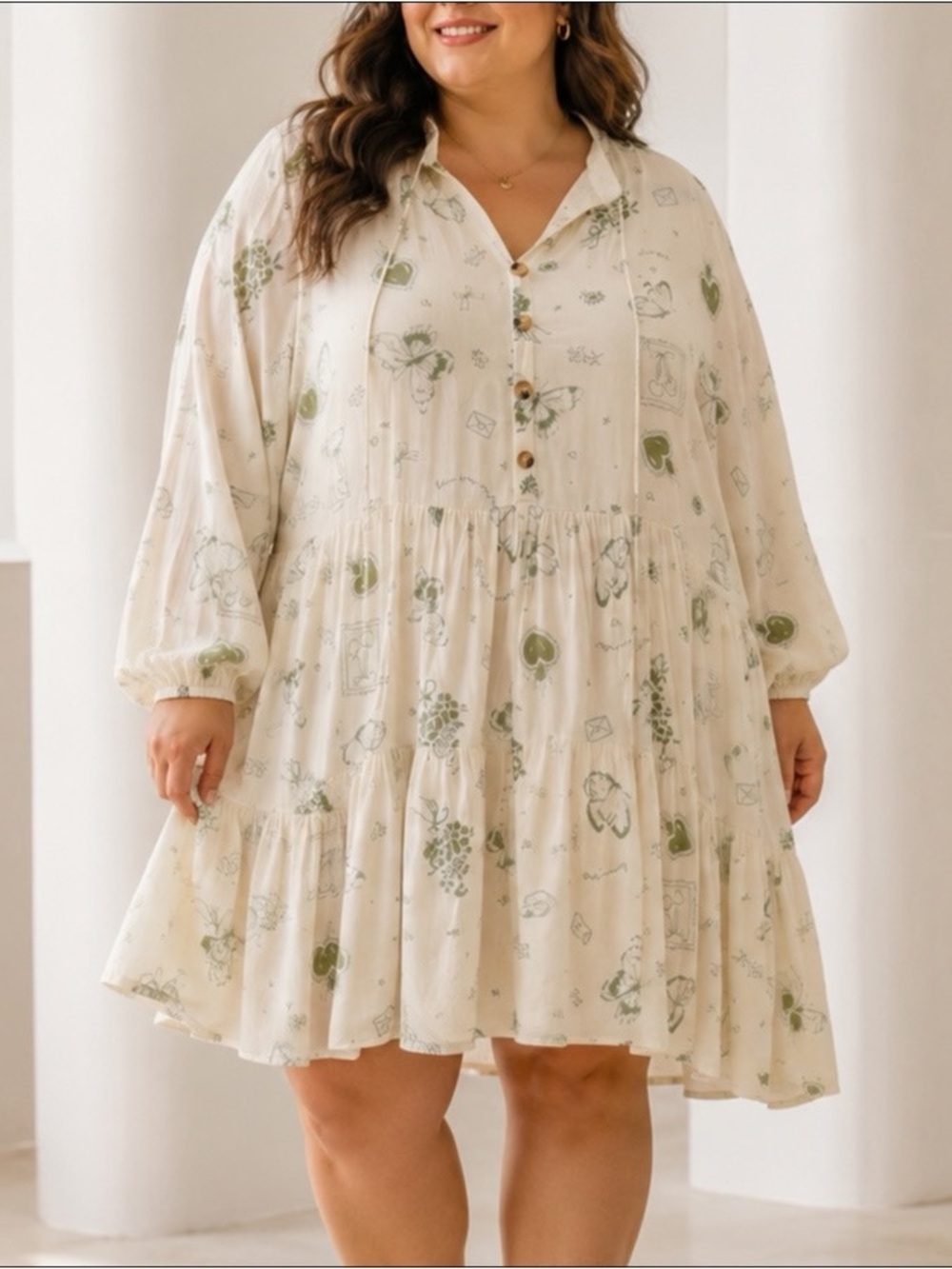 The Lullaby Club Dress Size 3XL Ivory Whimsical Novelty Print Linen Blend Flowy